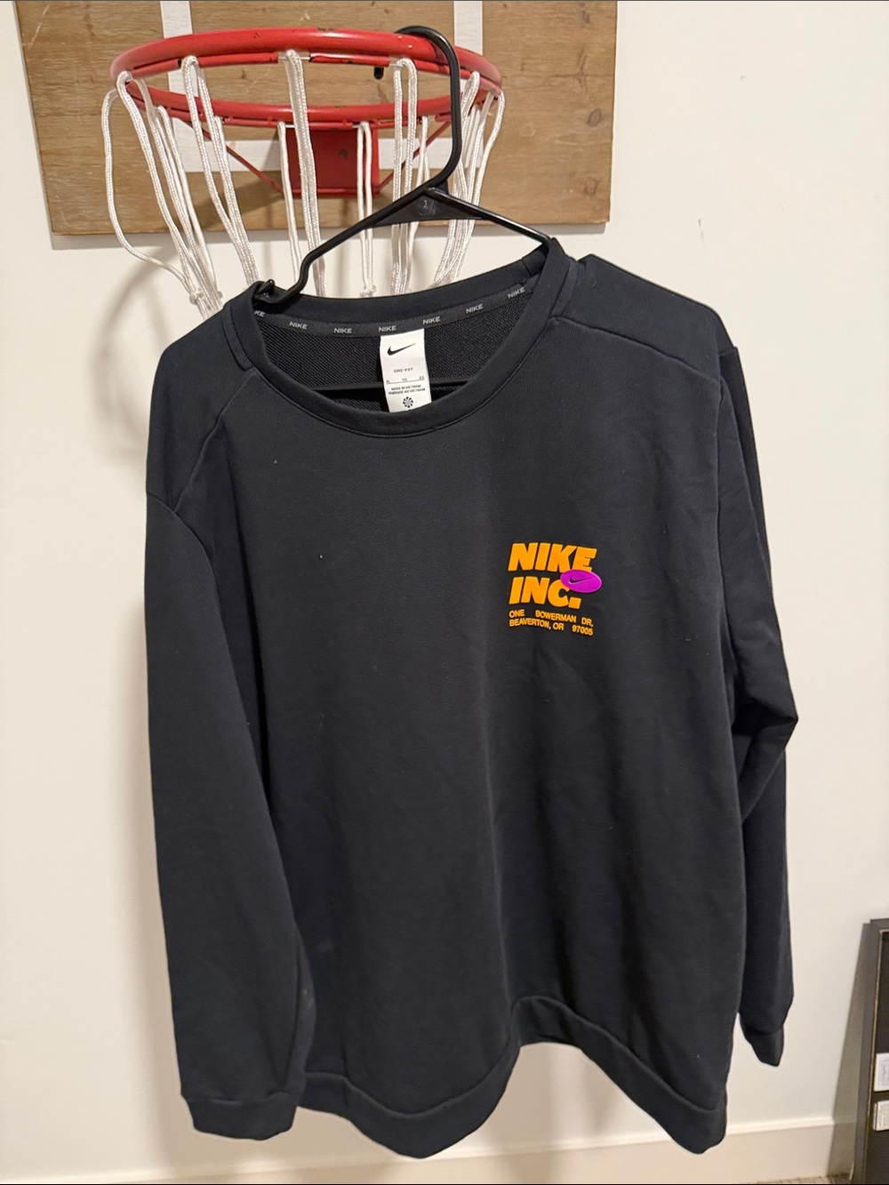 Nike Black Crewneck Sweatshirt with Orange and Pink Chest Logo